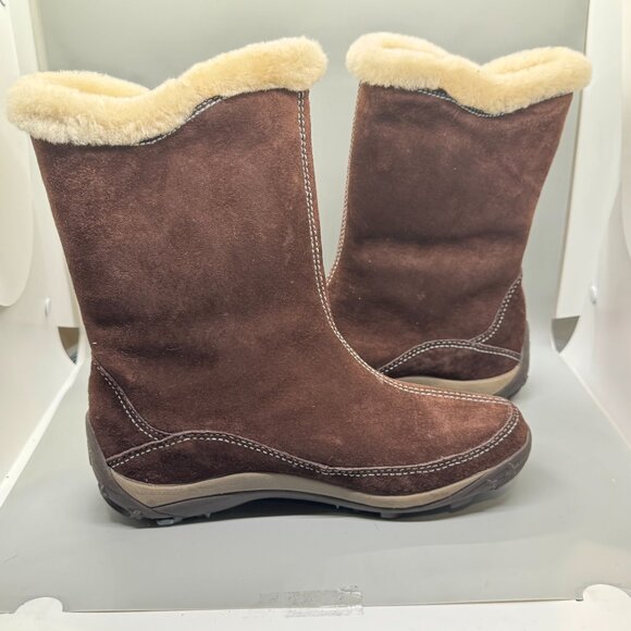 Merrell Yarra Boot Brown Suede Mid-Calf Faux Fur Trim Buttons Women’s Size 7.5 - Picture 3 of 9